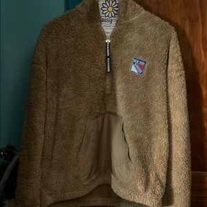 NY Rangers Brown Fleece Zip Up Pullover with Patch